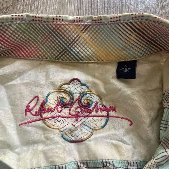 Robert Graham Shirt Men Small Blue Red Long Sleeve Button Down Cross Church - Picture 8 of 12